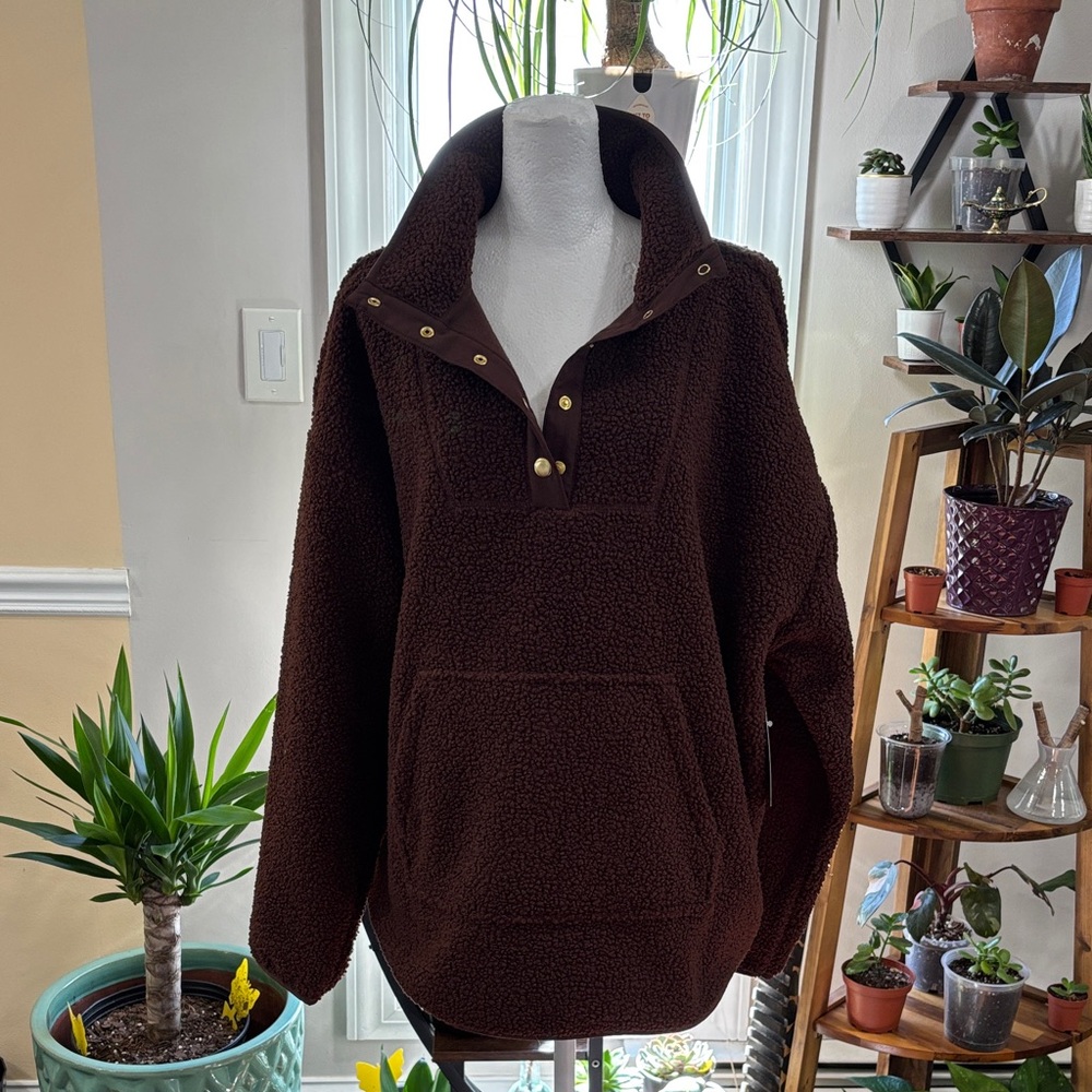 Sonoma faux Brown Sherpa Pullover sweater size XL - Picture 2 of 5